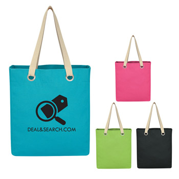 Four Tote Bags with natural handles printed with black logo
